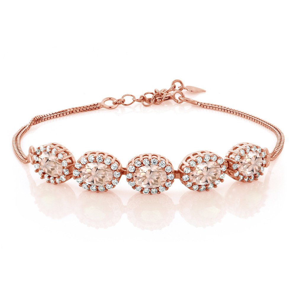 4-8 Cttw Gemstone Birthstone Tennis Bracelet for Women | 7X5MM Oval Cut | 18K Rose Gold Plated Sterling Silver | 7 Inch Adjustable with 1.5 Inch Extender | Fine Jewelry Gift for Mom, Wife, Her | Perfect for Birthdays, Anniversaries, Mother's Day & Special Occasions