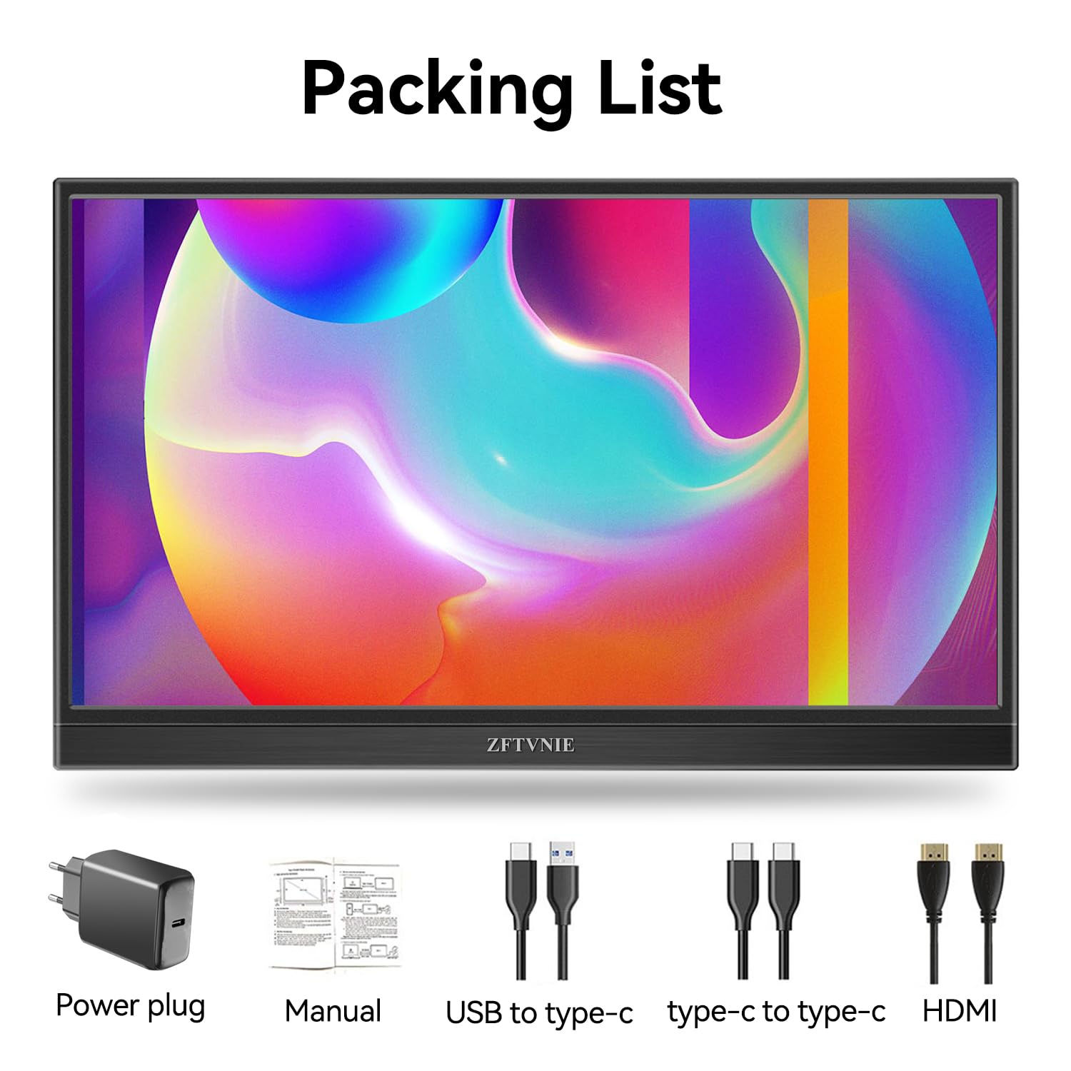 ZFTVNIE 14 Inch Portable Monitor - FHD 1080P IPS Screen with HDR, USB-C & HDMI External Display for Laptop, PC, Mac, Smartphones, Xbox, PS5, Raspberry Pi | Perfect for Work, Gaming & Travel