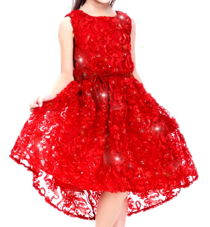 Red Christmas Party Dress for Toddler Girls - Holiday Birthday Dance Outfit for Little Girls | Perfect for Christmas Celebrations, Birthday Parties & Dance Performances