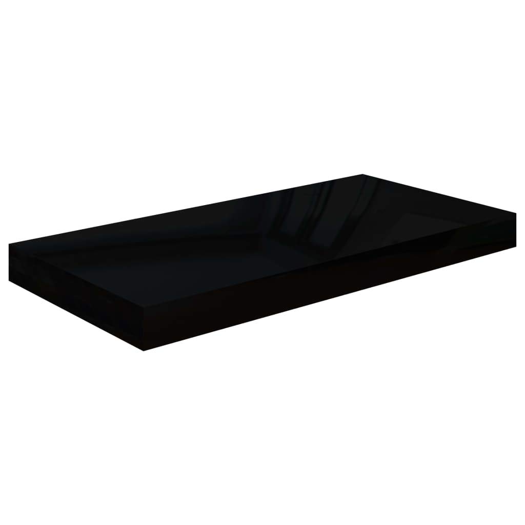 Floating Wall Shelves Set of 4 - Modern High Gloss Black MDF Shelves 19.7