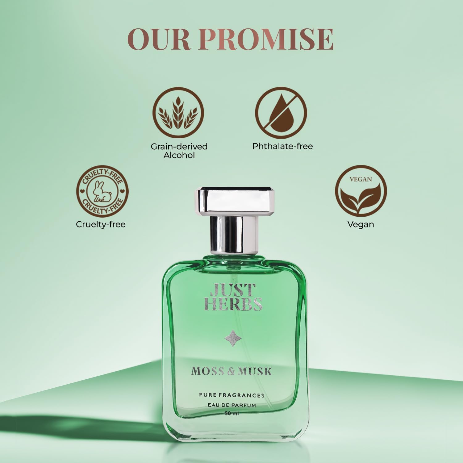 Just Herbs Relaxing Moss & Musk Floral Eau de Parfum - 50ml | Long-Lasting Luxury Fragrance for Men & Women | Perfect Gift for Romantic Dates, Special Occasions & Daily Wear