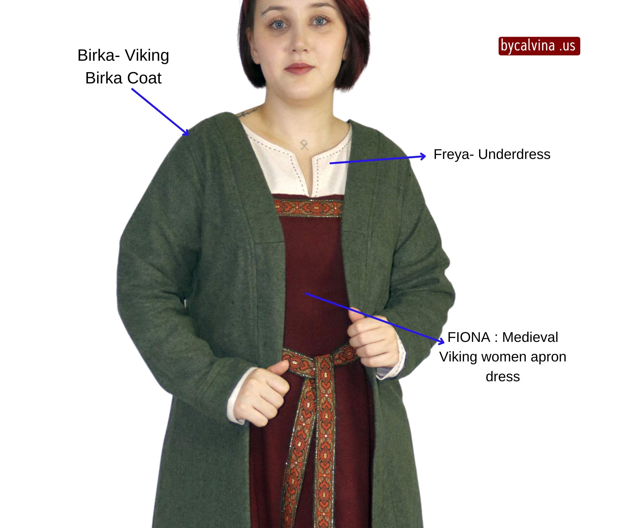 BIRKA Viking Wool Coat for Women - Handmade Medieval Norse Woolen Cloak - Authentic Turkish Craftsmanship - Perfect for LARP, Renaissance Fairs & Historical Reenactments
