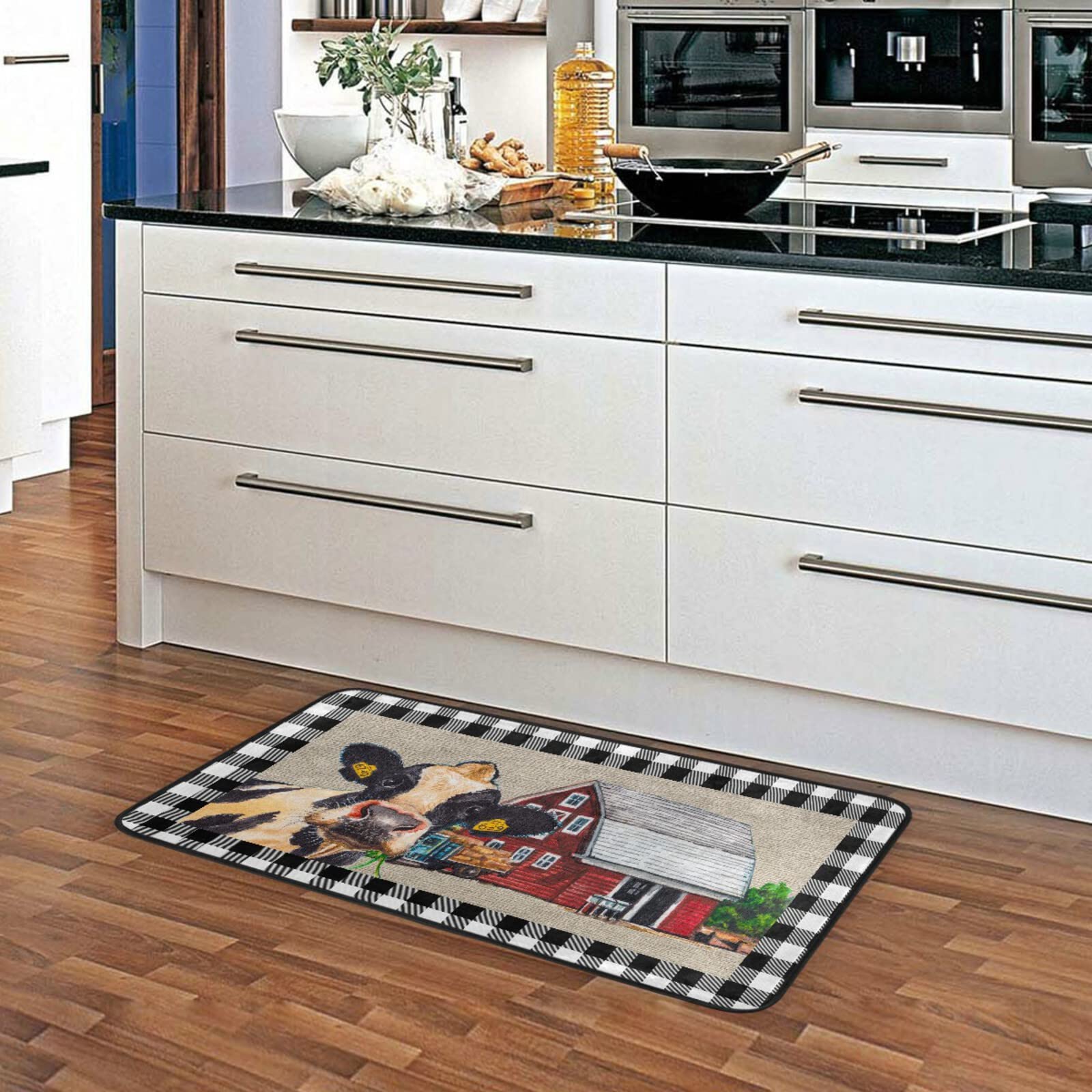 Non-Slip White Buffalo Plaid Kitchen Rugs - Washable Anti-Fatigue Cushioned Floor Mats for Farmhouse, Laundry & Sink Areas - Perfect for Home, Office & Standing Workstations - 39x20 Inch