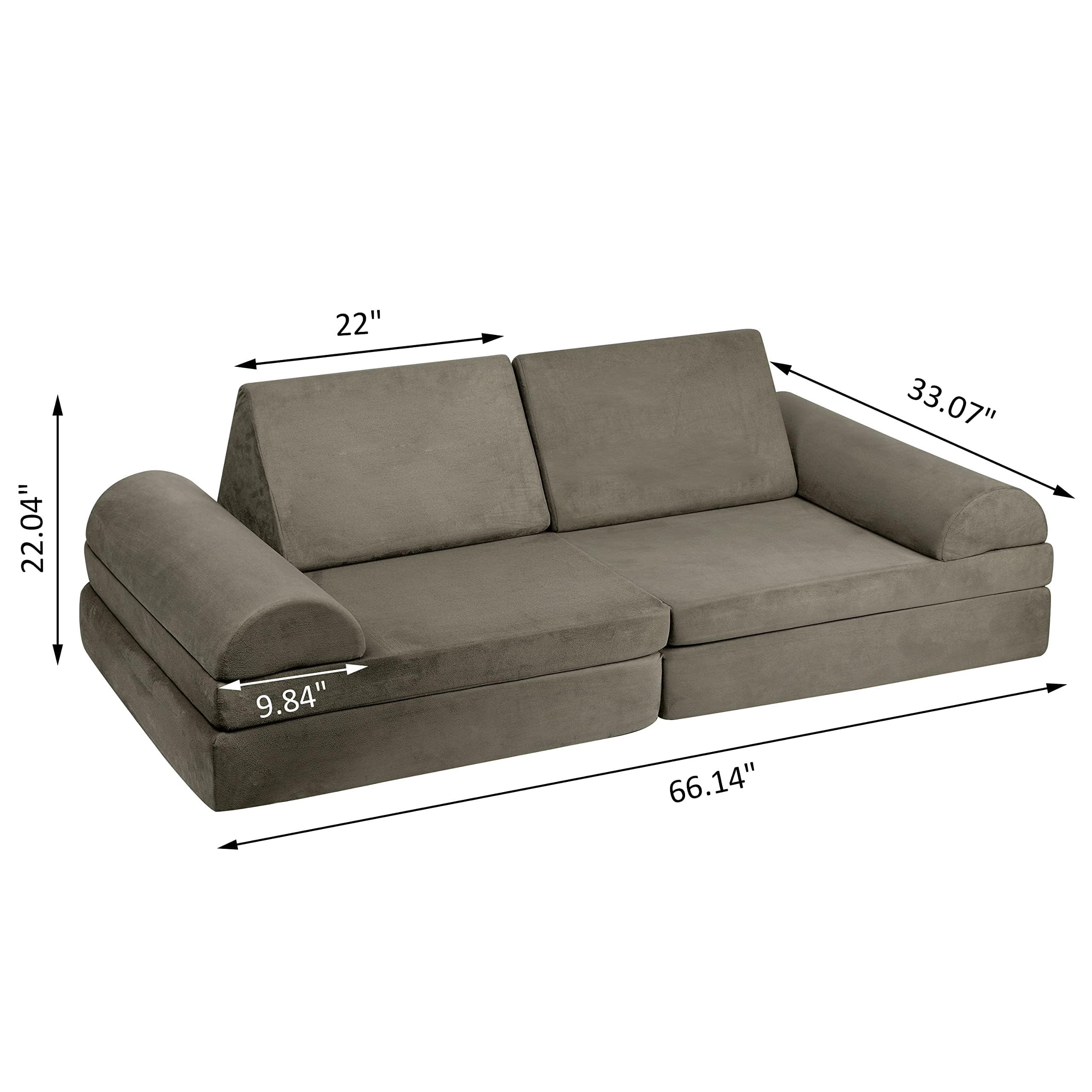 **Large Modular Play Couch for Kids – Convertible Foam Cushion Sofa for Boys & Girls, Charcoal Grey – Perfect for Playroom, Bedroom & Building Forts**