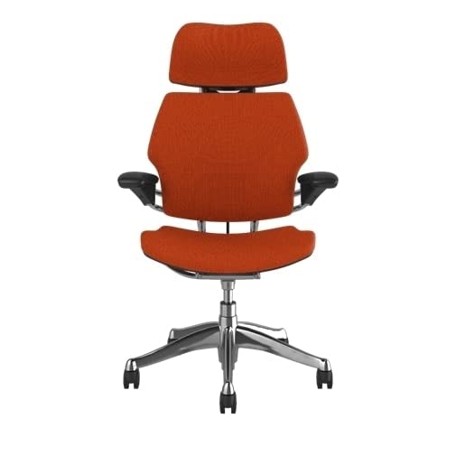 Humanscale Freedom Ergonomic Office Chair with Headrest - Adjustable Height & Duron Arms - Carpet Wheels - Polished Aluminum Frame & Pumpkin Corde Fabric - Perfect for Home Office & Corporate Workspaces