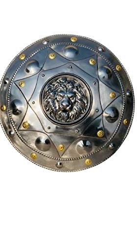Medieval Knight Lion Face Round Shield - 16 Inch Solid Steel Armor Shield for Wall Decor, Home Decor, and Unique Gift - Perfect for Renaissance Fairs, LARP Events, and Historical Displays