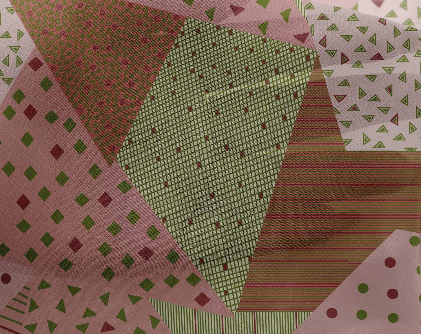 oneOone Georgette Viscose Pink Salmon Fabric - Triangle Geometric Print Dress Material - 42 Inch Wide Fabric by The Yard for DIY Dresses, Scarves & Home Decor