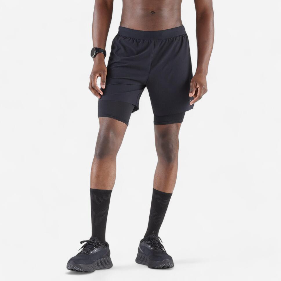 Kiprun Men's Run 500 2-in-1 Compression Running Shorts with Liner - Lightweight Quick-Dry Athletic Shorts for Jogging, Gym Workouts & Marathon Training