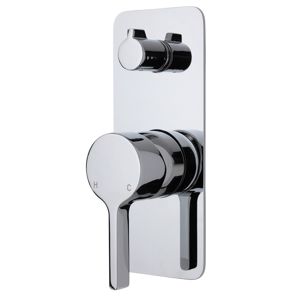 Fienza Sansa Soft Square Plate Wall Diverter Mixer in Chrome - Modern Bathroom Faucet for Sink, Shower, and Bathtub Installation