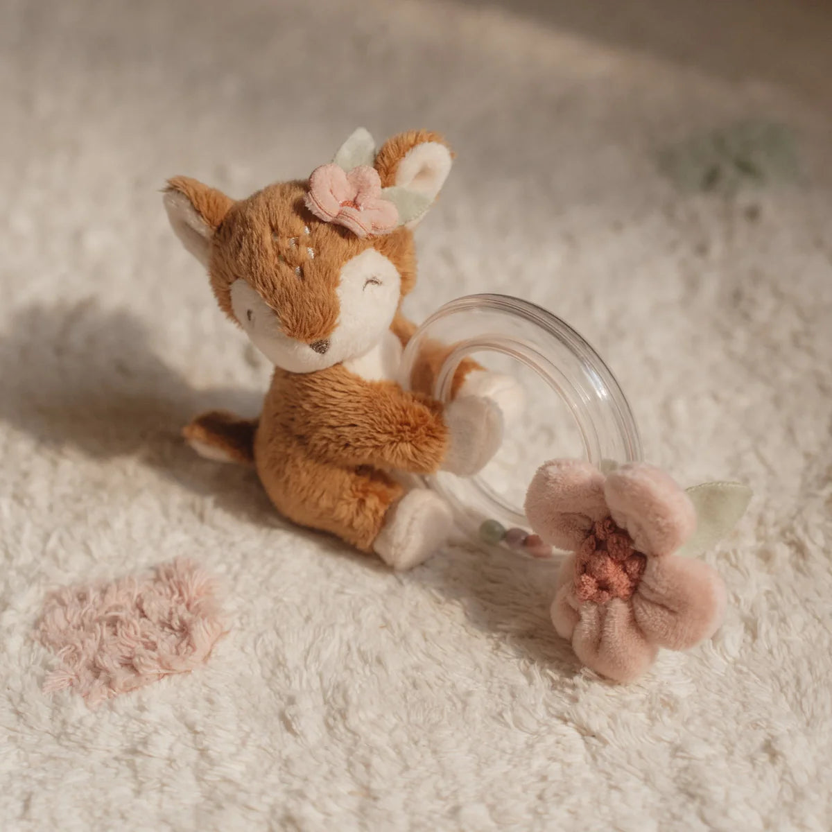 Fairy Garden Deer Ring Rattle - Wooden Baby Teether Toy for Infants & Toddlers - Perfect for Sensory Play, Early Learning and Nursery Decor