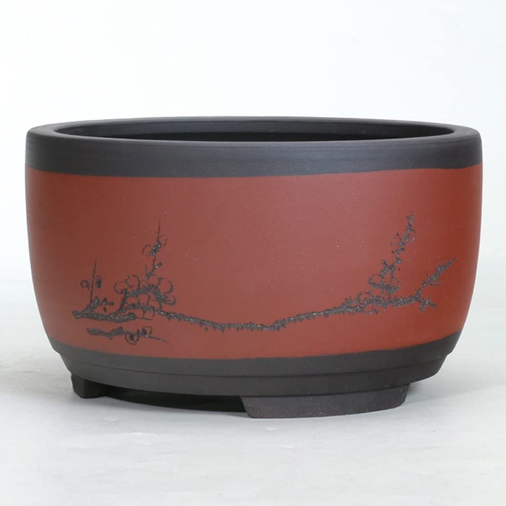 Round Purple Sand Ceramic Flower Pot for Succulents, Bonsai & Plants - Chinese Style Handcrafted Home Decor for Indoor & Outdoor Gardening