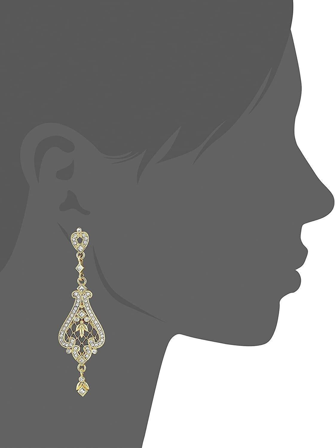 1928 Bridal Jewelry - Elegant Filigree Pave Austrian Crystal Drop Earrings for Women | Perfect for Weddings, Parties & Special Occasions