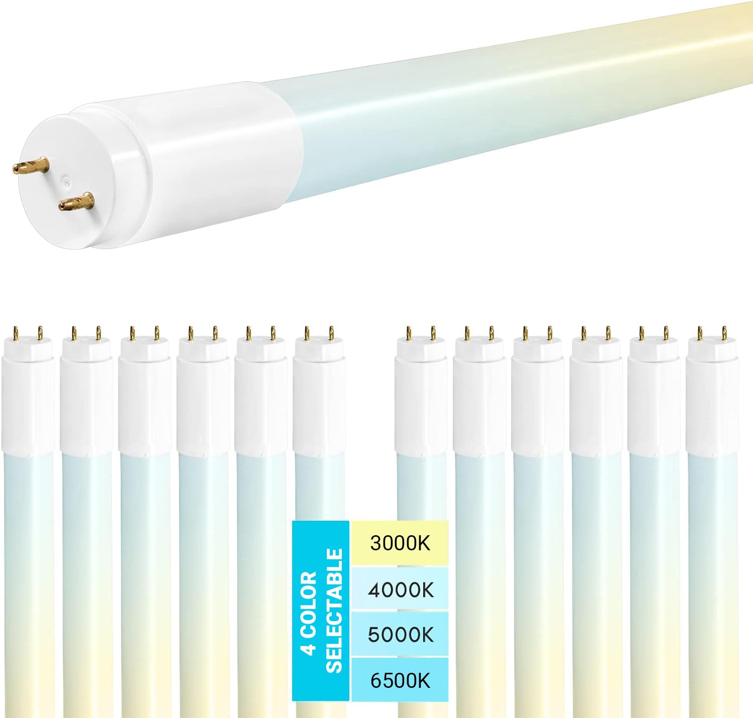 4FT T8 LED Tube Light 12-Pack - Type A+B (Plug & Play/Ballast Bypass), 12W/15W/18W/22W, 2860 Lumens, 3000K-6500K Color Temperature, 120-277V, Frosted Cover - Perfect for Office, Warehouse & Garage Lighting Replacement
