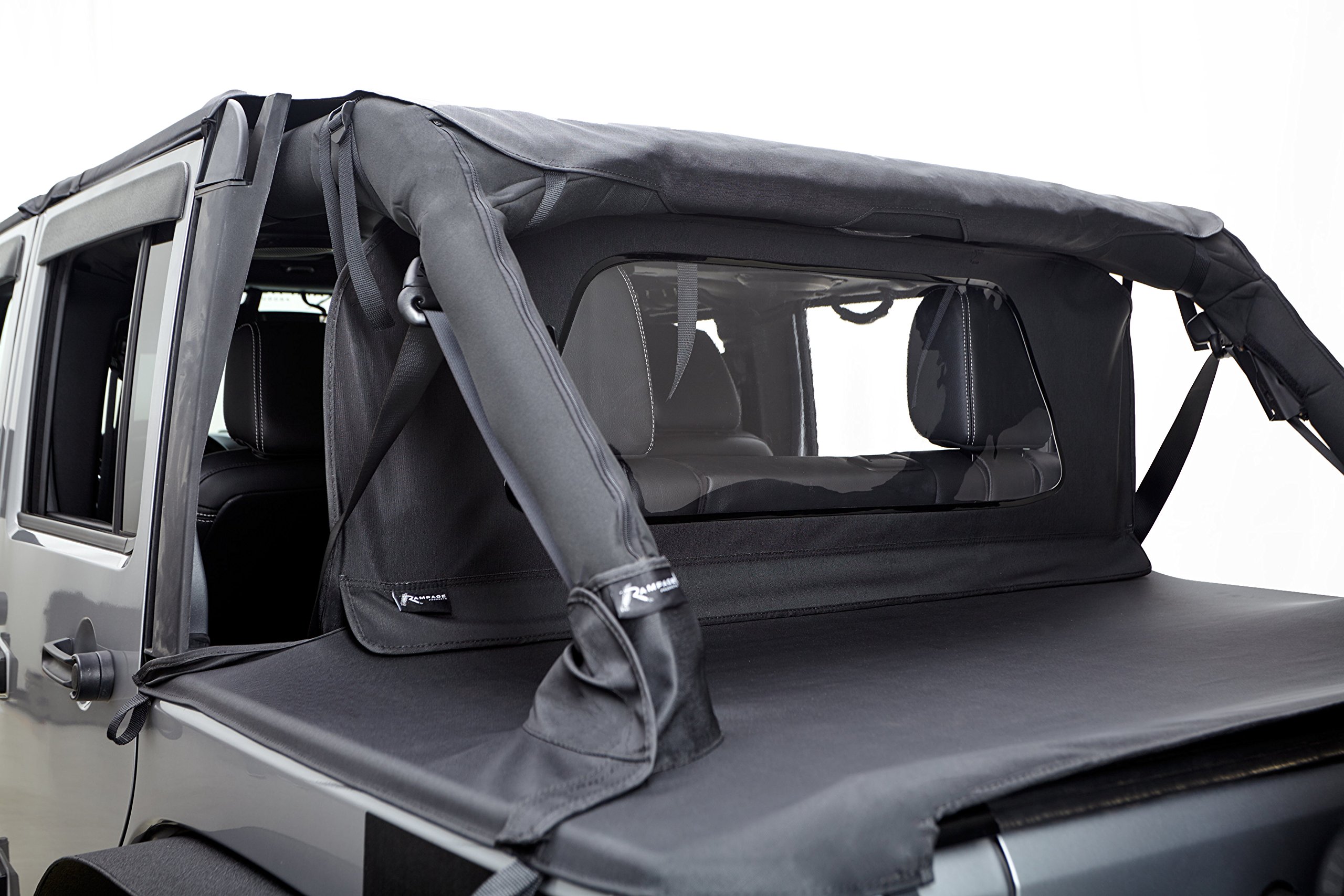 RAMPAGE PRODUCTS Black Diamond Vinyl Tonneau Cover for 2007-2018 Jeep Wrangler JKU 4-Door | Waterproof Truck Bed Cover | Model 731035 | Perfect for Outdoor Adventures & Cargo Protection