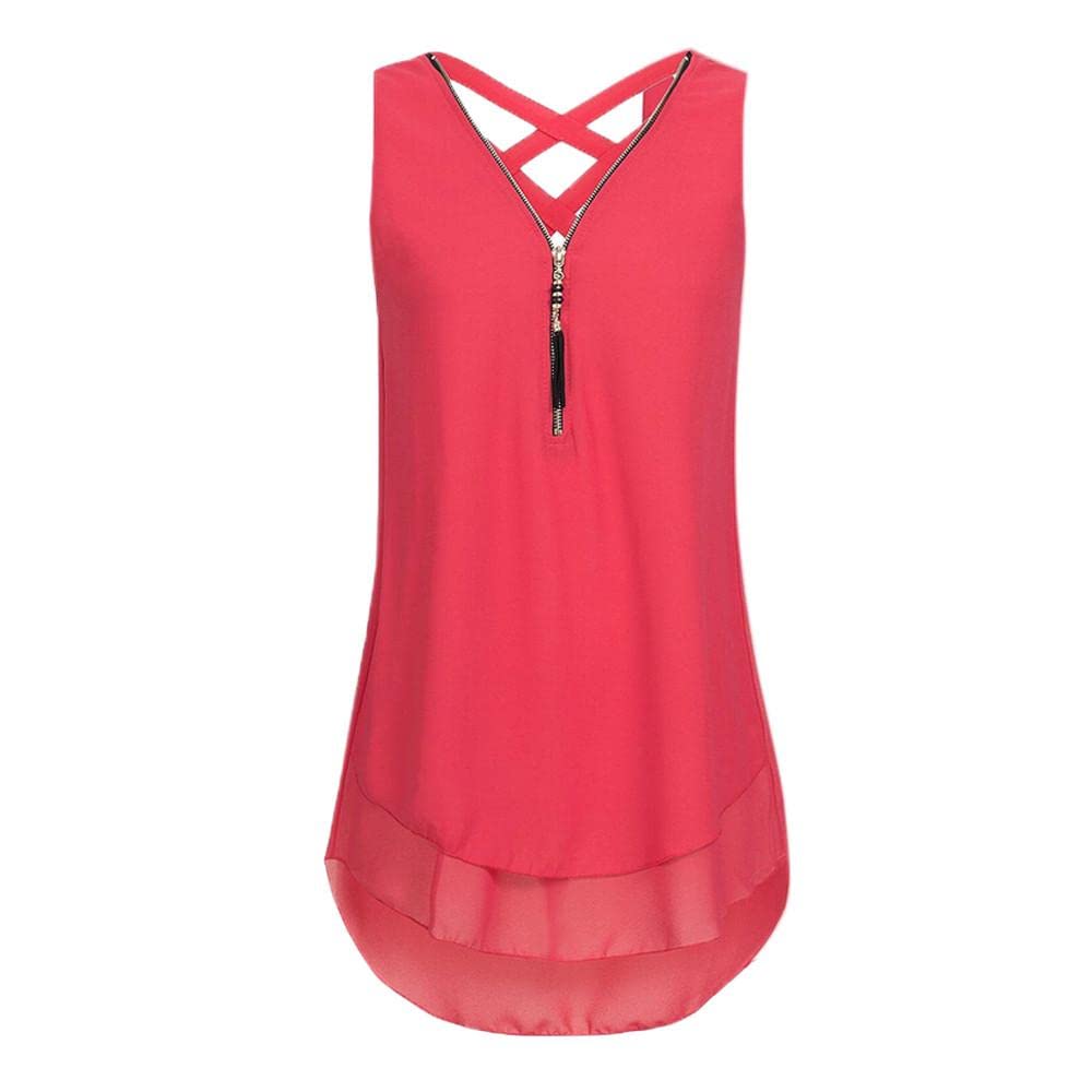 Women's Summer Casual V-Neck High-Low Strap Cami Tank Top - Loose Fit Sleeveless Blouse for Beach, Vacation & Daily Wear