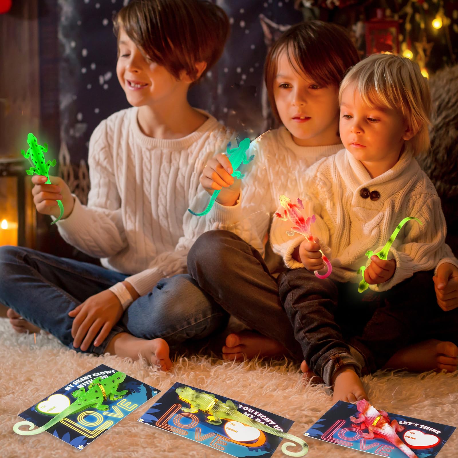 24 Pack Glow in The Dark Lizards Valentine Cards for Kids - Classroom Exchange, School Party Favors & Prizes | Fun Valentine's Day Gifts for Classroom Activities & Holiday Celebrations
