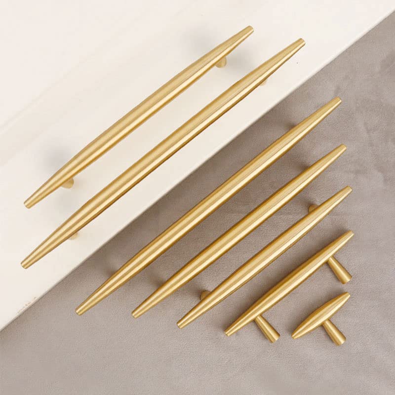 2 Pack Gold Cabinet Handles - Solid Brushed Brass Drawer Pulls - 5.7 Inch (145mm) Kitchen & Bathroom Hardware - Vintage Style Knobs for Dresser, Wardrobe & Furniture - Perfect for Home Renovation & DIY Projects