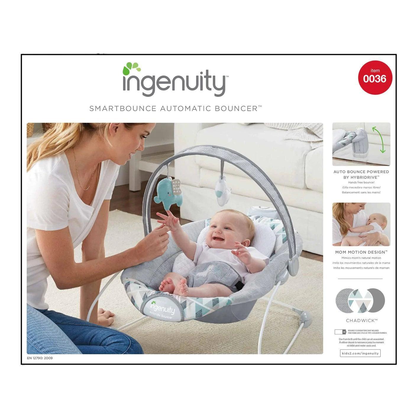 Ingenuity by Bright Starts SmartBounce Automatic Bouncer - Baby Bouncer Seat with Soothing Vibrations & Music, Adjustable Recline for Newborns to Toddlers - Perfect for Playtime, Naptime & Parenting Moments