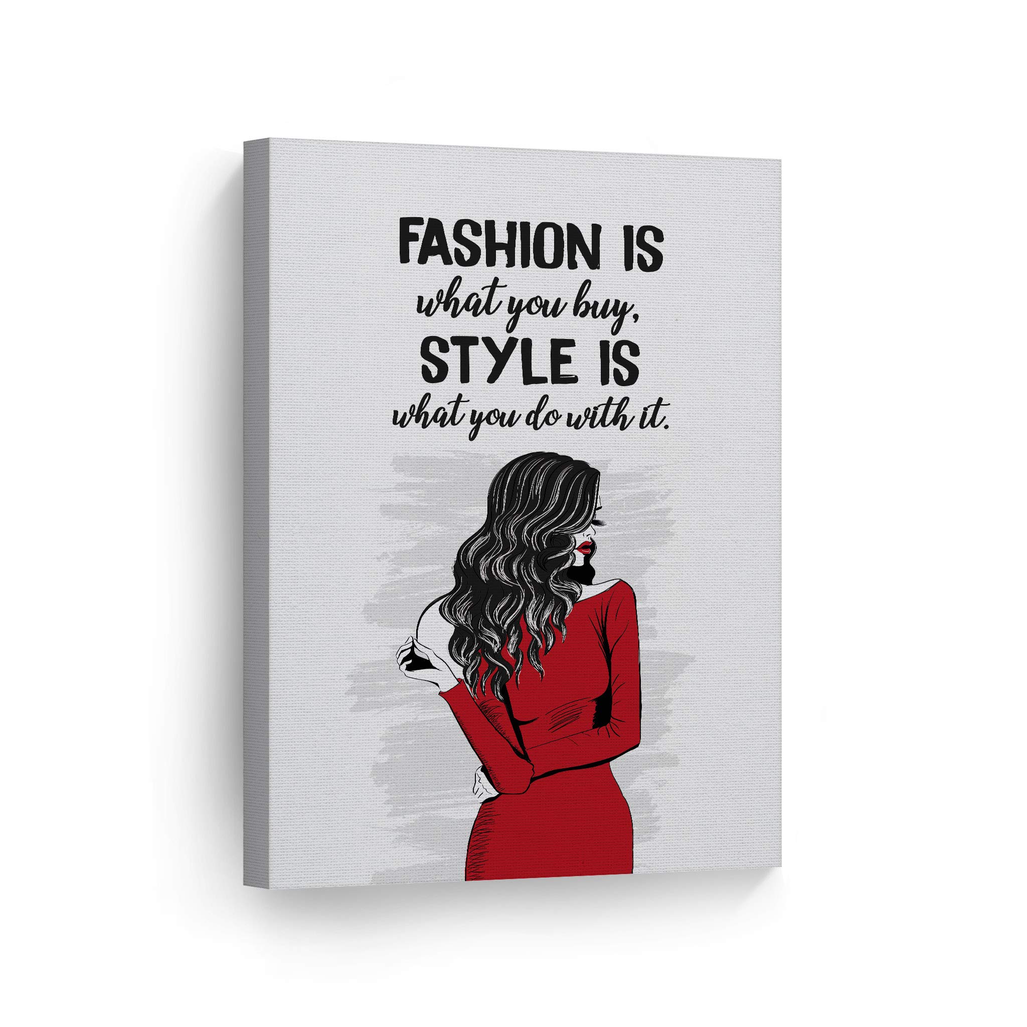 Fashion Quote Canvas Print - 'Fashion is What You Buy, Style is What You Do with It' - Red Glam Wall Art for Office, Girls Room, Dorm, Bedroom & Living Room Decor - Ready to Hang 40x30 Inches - Perfect for Home & Office Inspiration