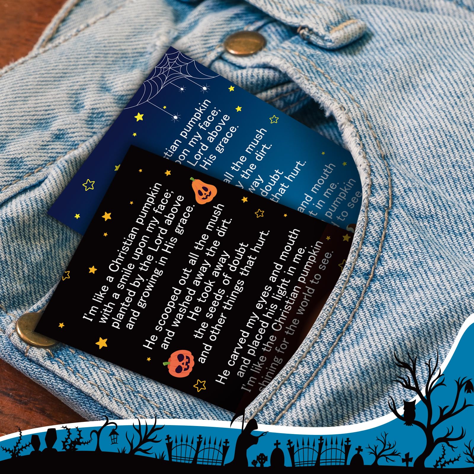 200 Pcs Halloween Prayer Cards with Bible Verses - Pumpkin Pocket Prayer Cards Bulk for Kids, Church Baptism Gifts, Halloween Party Favors & Sunday School Supplies - Perfect for Trick-or-Treating, Bible Study & Religious Events