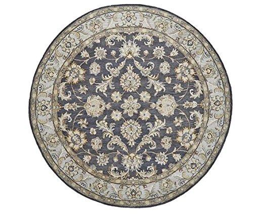 Feizy Rugs Eaton Collection 8' x 8' Round Handmade Wool Area Rug in Charcoal - Perfect for Living Room, Bedroom or Office Decor