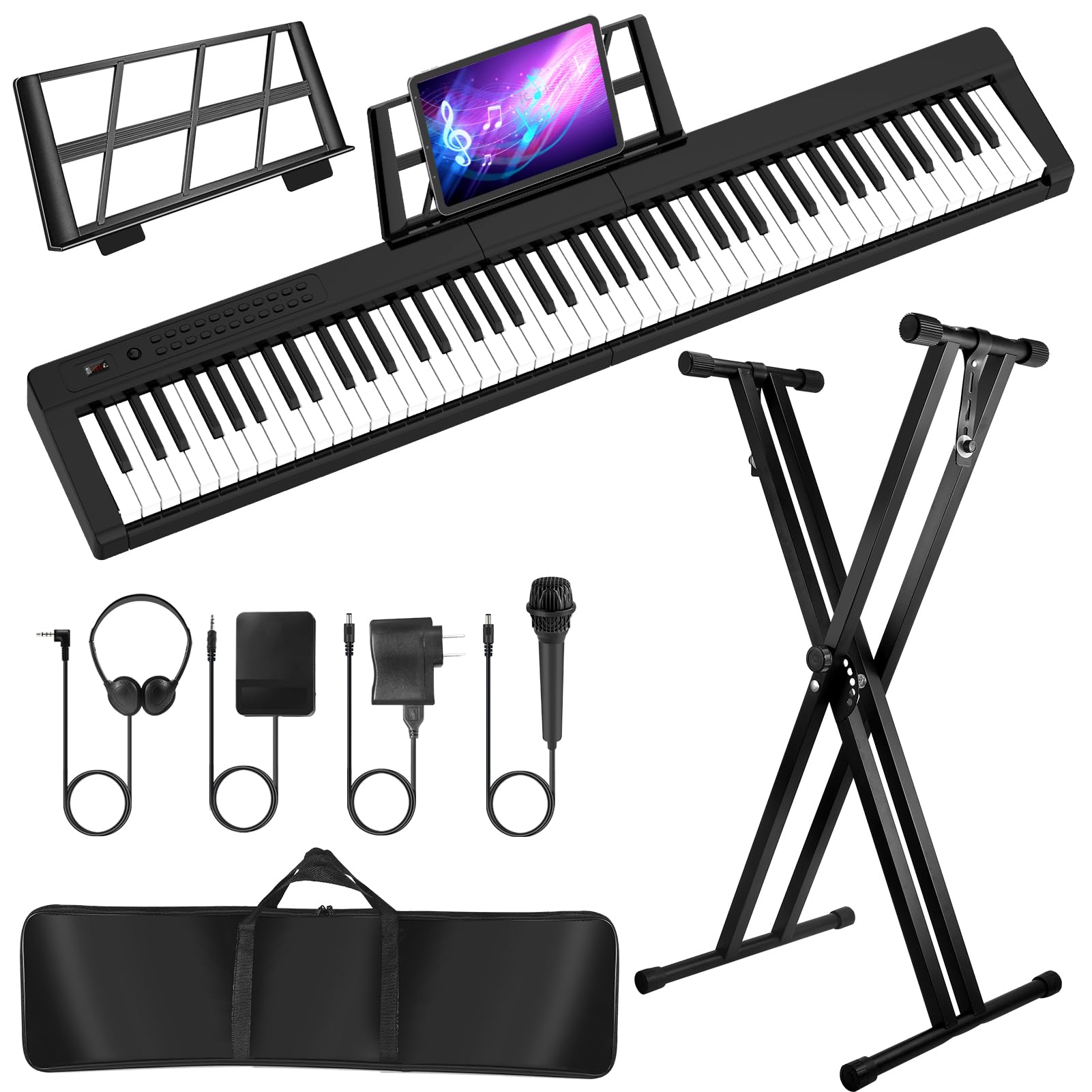 88-Key Digital Piano with Semi-Weighted Keys - Full Size Electronic Keyboard with Stand, Built-In Speakers, Sustain Pedal & Bluetooth - MIDI/USB/MP3 Connectivity for Beginners & Adults - Perfect for Home Practice, Studio Recording & Live Performances