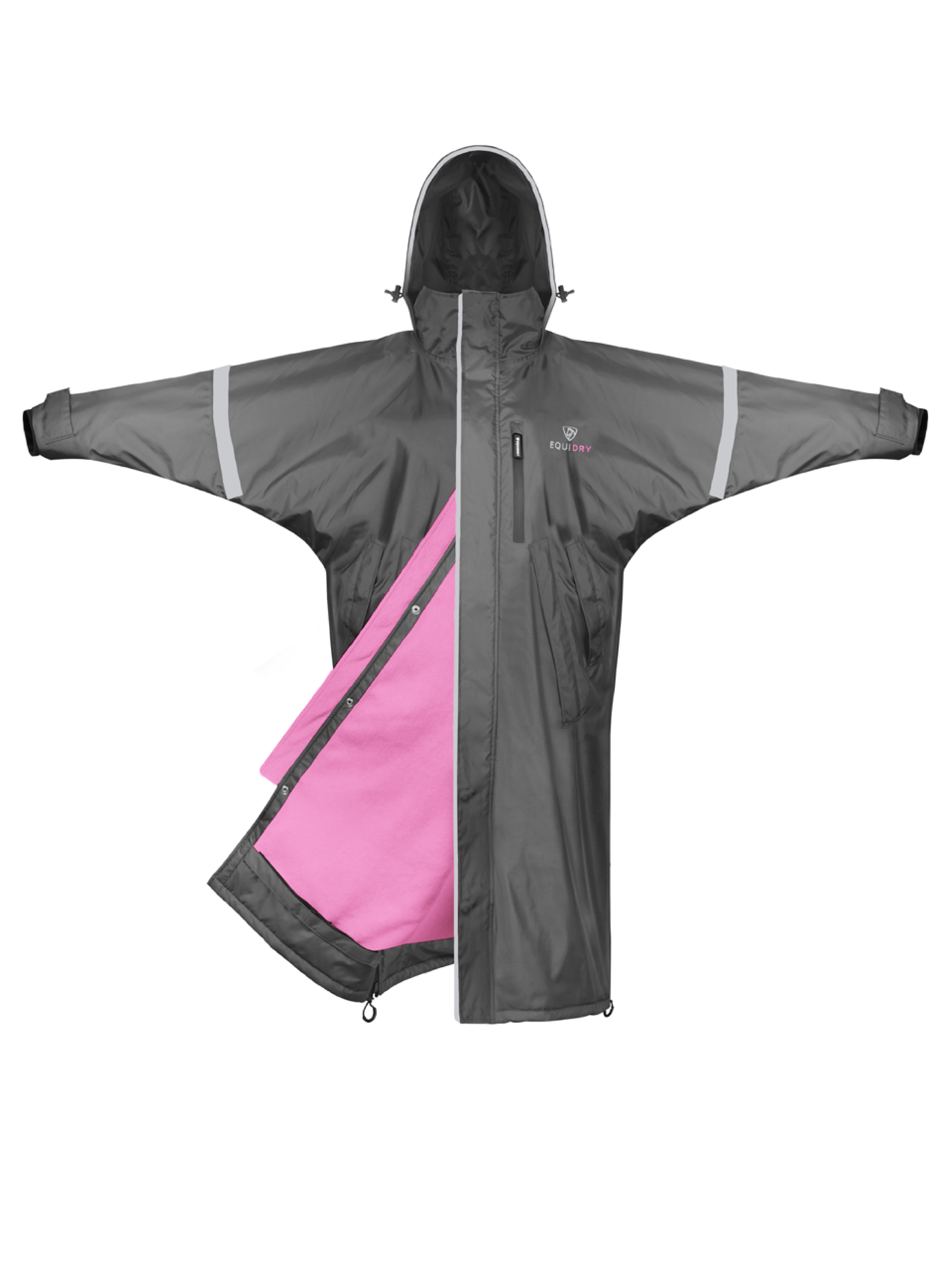 Evolution Kids' Lightweight Fleece Jacket with Stowaway Hood & Reflective Details - Charcoal/Penelope Pink | Outdoor Play, School Wear & Cold Weather Protection