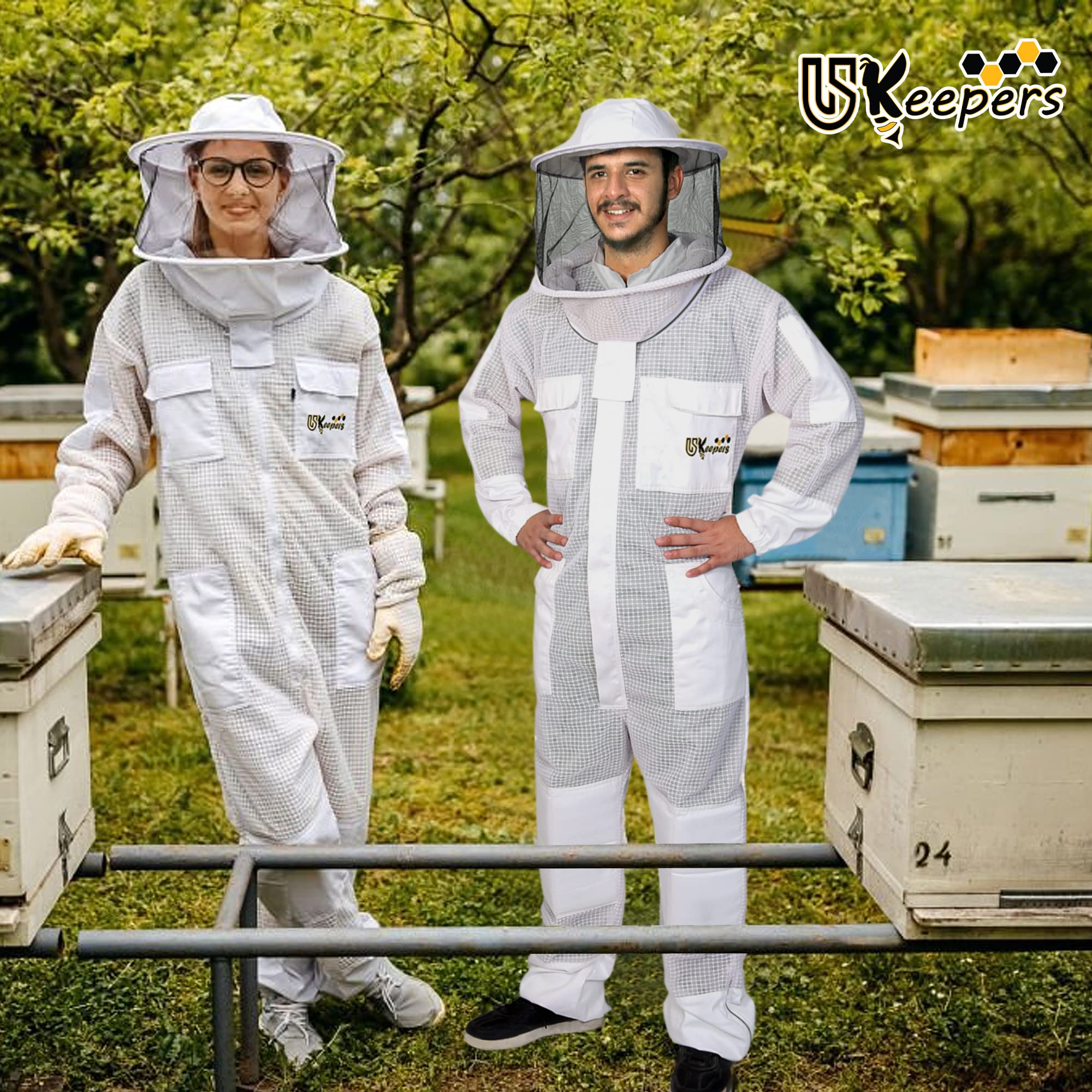 3-Layer Beekeeping Suit with Gloves & 2 Veils - Ultra Ventilated Apiarist Protective Gear (White, Size S) | Beekeeping, Honey Harvesting, Hive Inspection