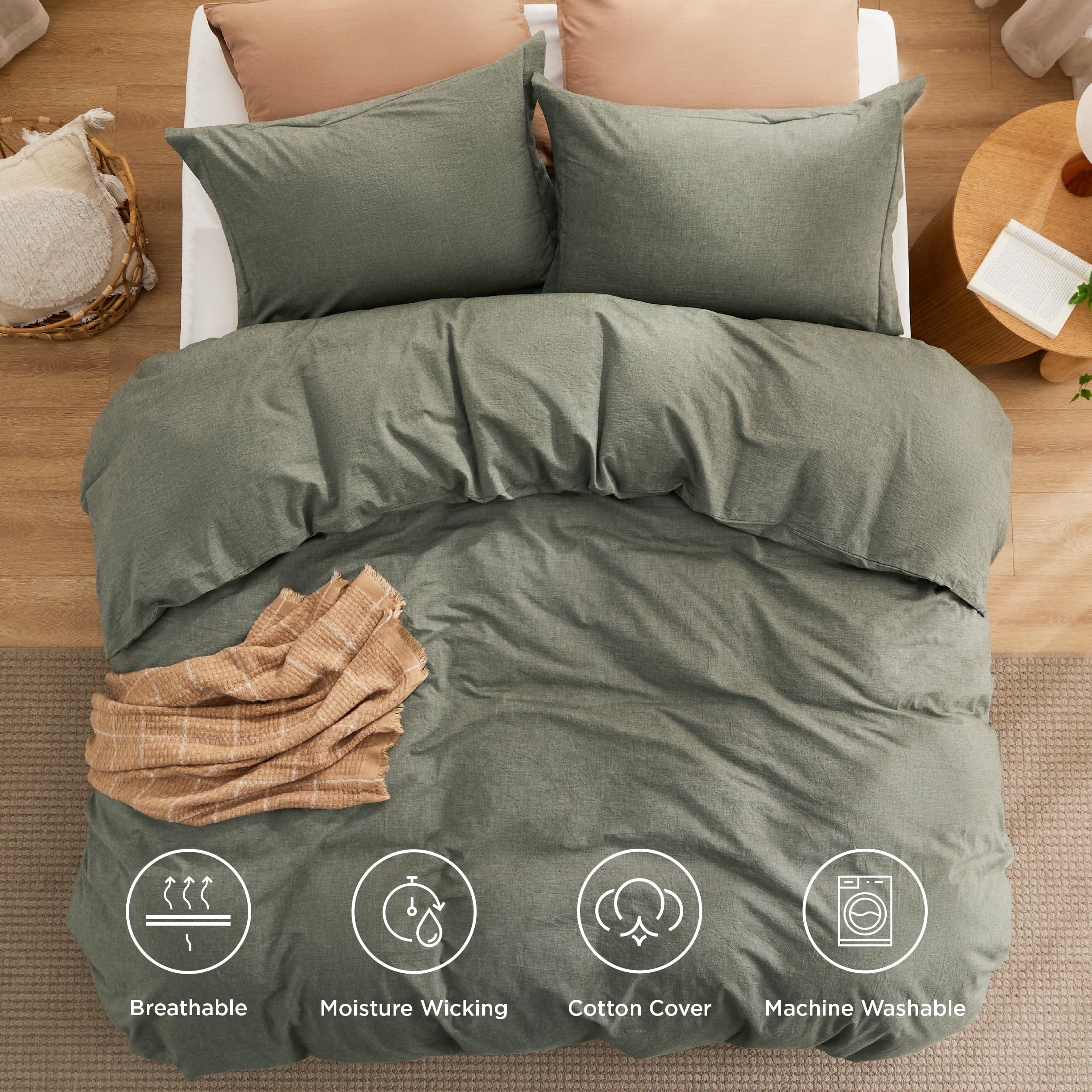 Bedsure Queen Comforter Set - Grayish Olive Green, All-Season Cotton for Cozy Sleep