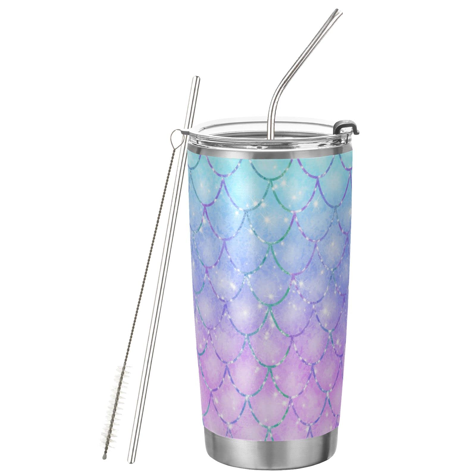 CaTaKu 20oz Mermaid Scales Purple Stainless Steel Tumbler with Lid & Straw - Vacuum Insulated Double Wall Travel Mug for Hot & Cold Drinks - Perfect for Coffee, Tea, Water & On-the-Go Use in Car, Office or Outdoor Adventures