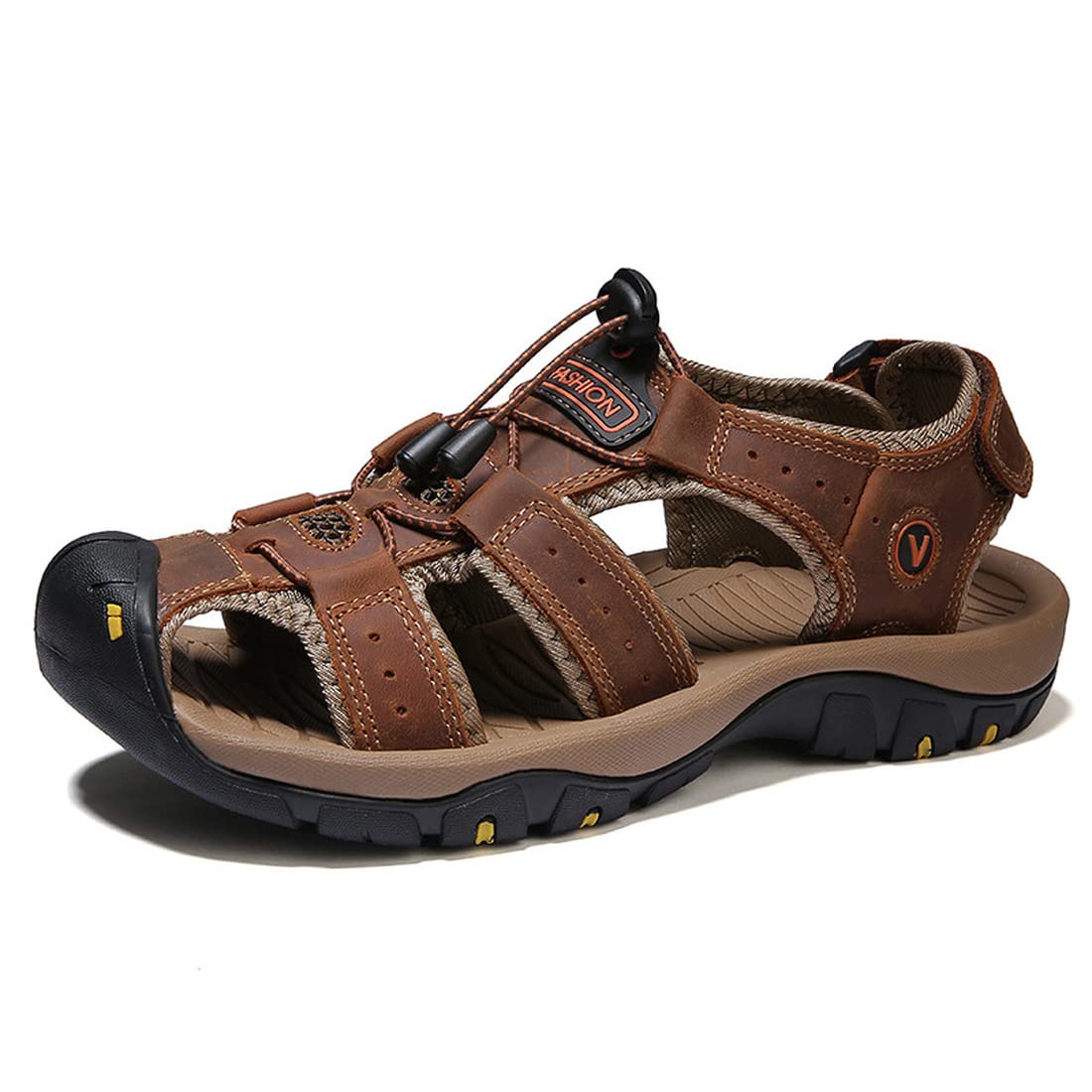 CHENSAN Men's Closed Toe Leather Sandals - Comfortable & Breathable Water Shoes for Beach, Pool & Outdoor Activities | Non-Slip Sole | Summer Casual Wear