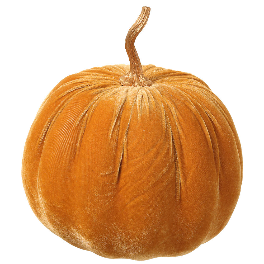 10.5Hx9W Artificial Velvet Pumpkin Amber (Pack of 4) - Fall Home Decor, Thanksgiving Table Centerpiece, Autumn Harvest Display