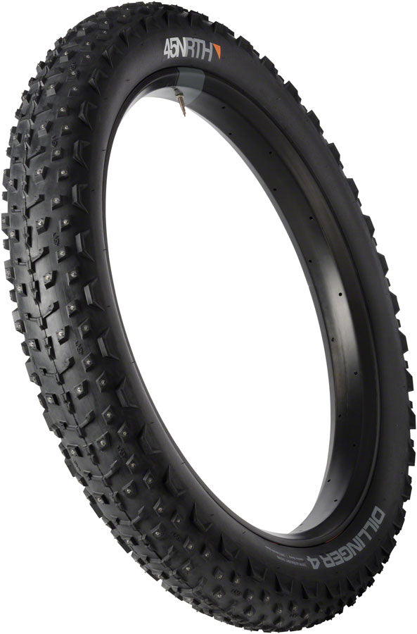 45NRTH Dillinger 4 Studded Bike Tire - 26x4 Tubeless, Black, 120 TPI with 240 Concave Carbide Alloy Studs - Perfect for Winter Cycling, Snow Trails, and Off-Road Adventures
