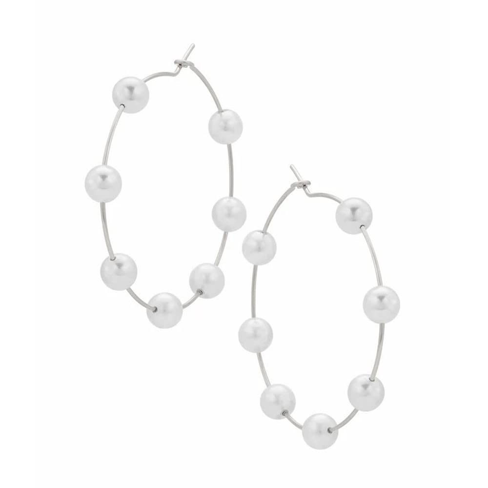 Large Hoops Circle Pearls Earrings 60mm 90mm - Super Huge Gold & Silver Thin Dangle Earrings for Women - Elegant Wedding Jewelry for Brides, Parties & Special Occasions
