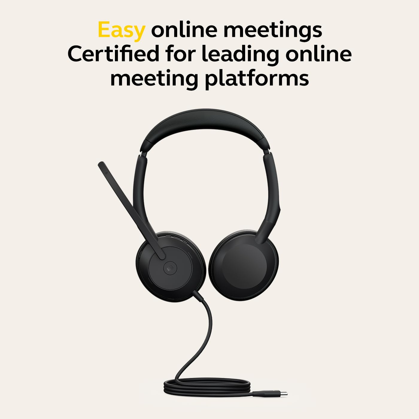 Jabra Evolve2 50 Wired Stereo Headset with AirComfort Technology - Noise Cancelling Microphone & Active Noise Cancellation - MS Teams Certified - Compatible with Zoom, Skype, Webex - Black - Perfect for Office Work, Remote Meetings & Call Centers