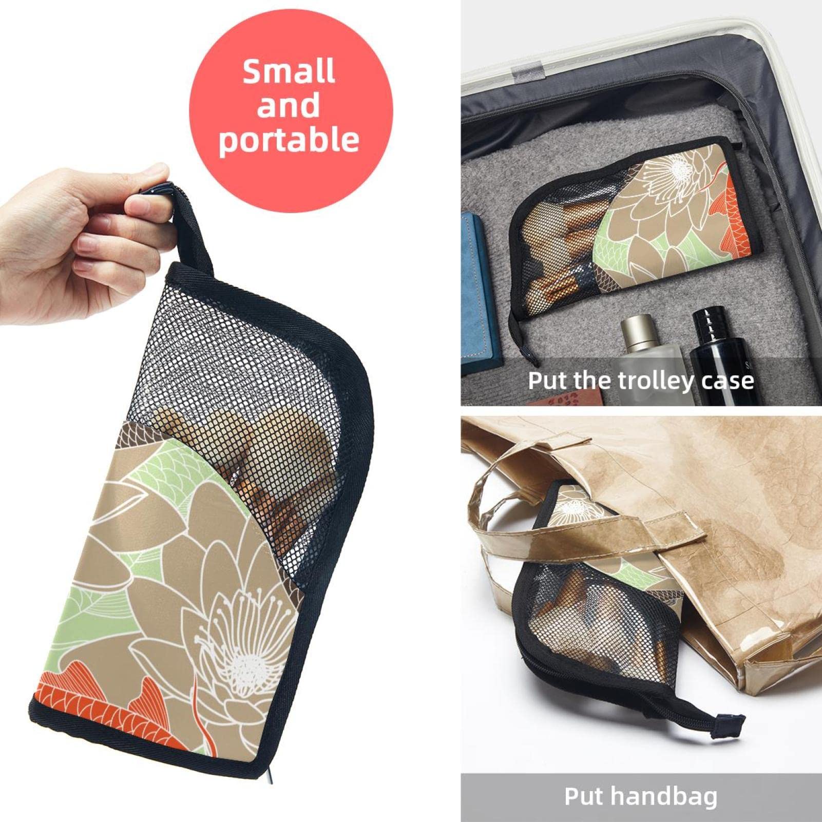 Portable Makeup Brush Organizer Bag with 12 Slots - Koi Lotus Leaf Fish Design Cosmetic Brush Holder Case for Travel & Home Storage