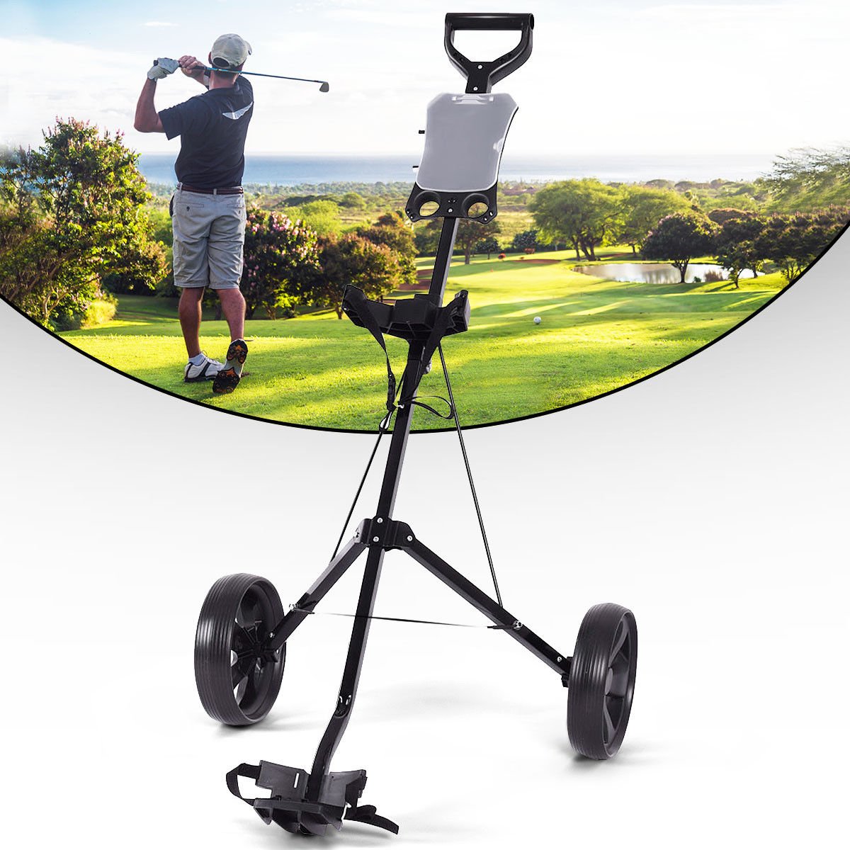 DORTALA 2 Wheel Foldable Golf Push Cart with Scoreboard - Lightweight, Easy Open/Close & Multi-Functional Golf Trolley for Men & Women | Perfect for Course Rounds, Practice Sessions & Outdoor Events