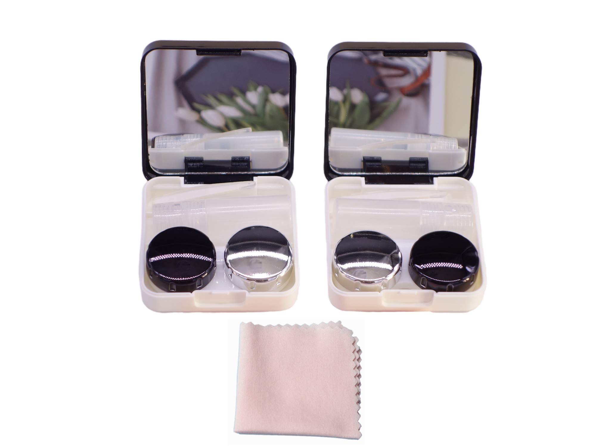 Compact Travel Contact Lens Case Kit with Mirror - 2 Pack for Daily & Outdoor Use (Black) - Perfect for Travel & Gym