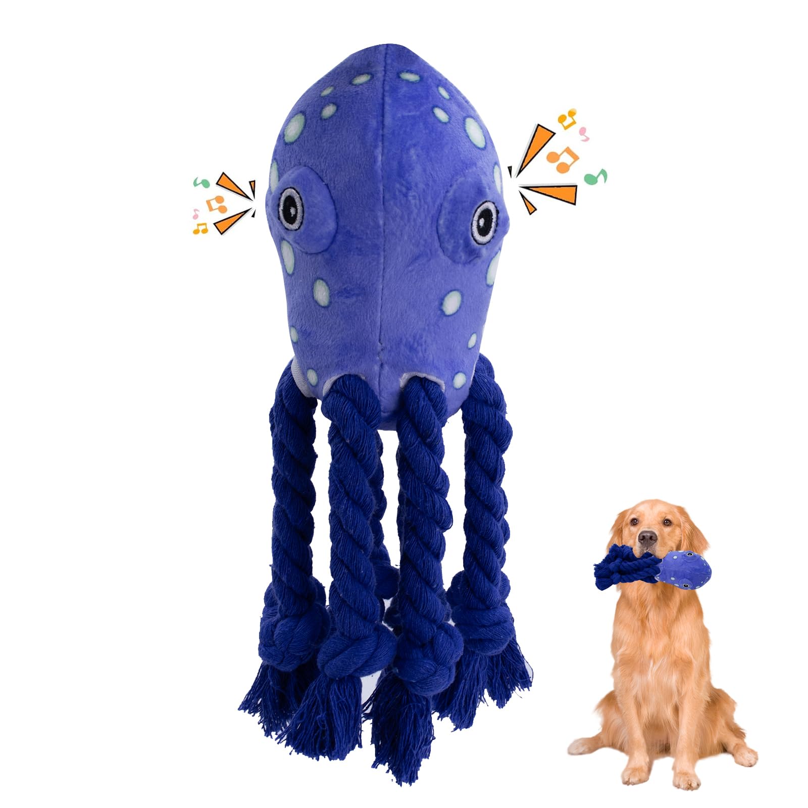 Durable Blue Octopus Dog Toy with Soft Fabric & Rope Knot - Interactive Squeaky Chew Toy for Small, Medium & Large Dogs - Perfect for Playtime, Training & Bonding with Your Pet