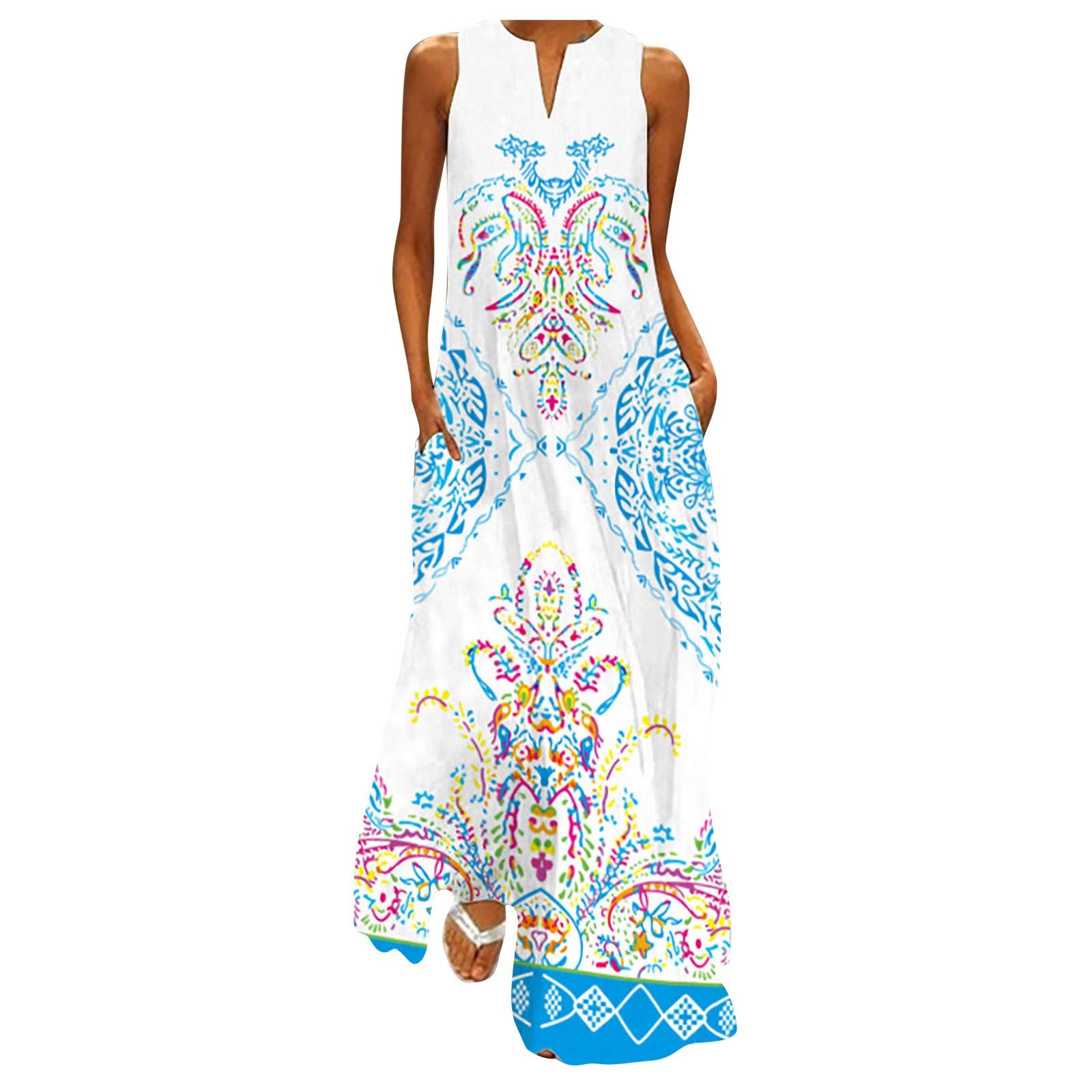 Vintage Patchwork Sleeveless Long Dress for Women - Summer Swing Dress in Plus Size & Mini Lengths | Perfect for Beach Vacations, Date Nights & Casual Outings