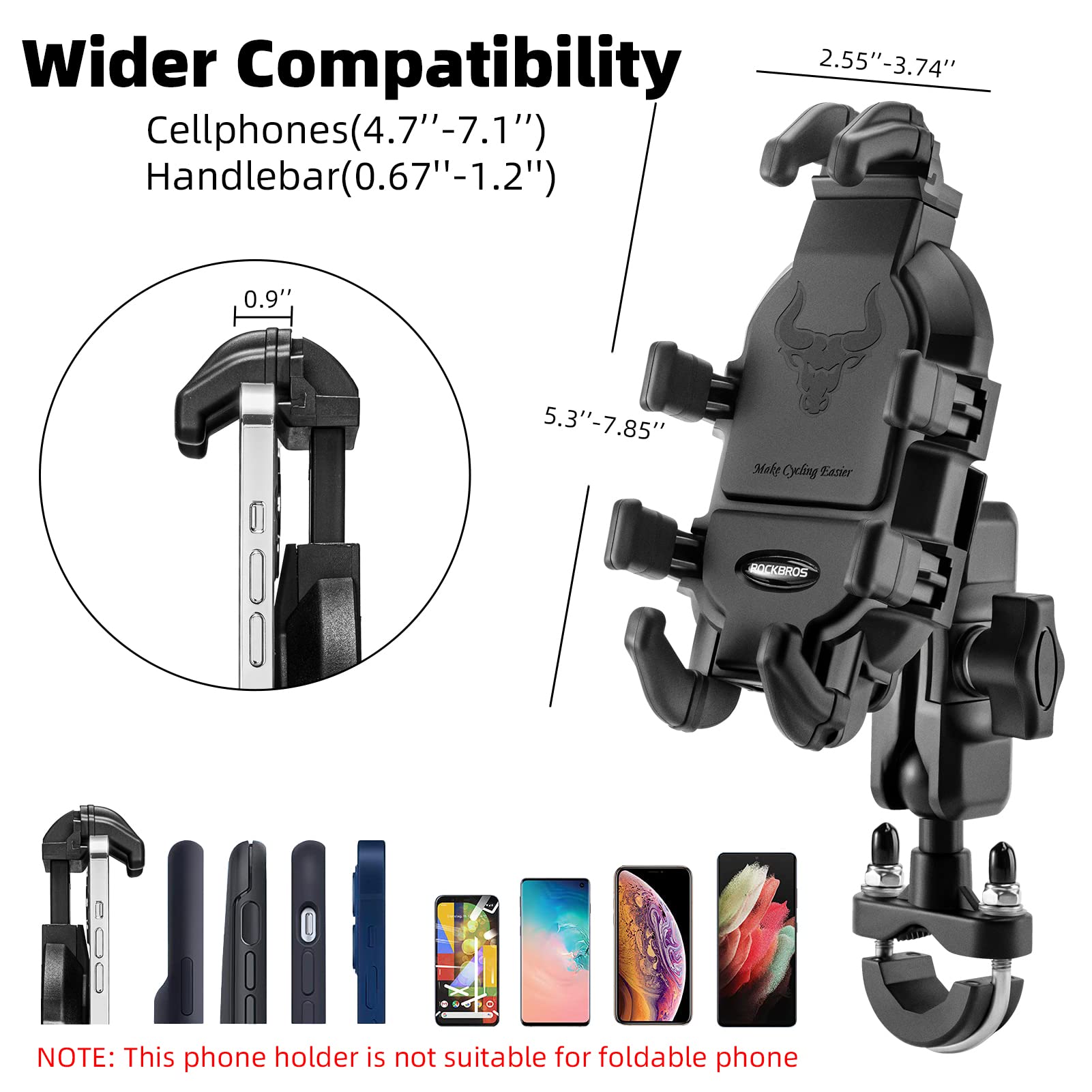 ROCKBROS Motorcycle Phone Mount - Universal Vibration Dampener Holder for Bikes, ATV, Scooter (4.7