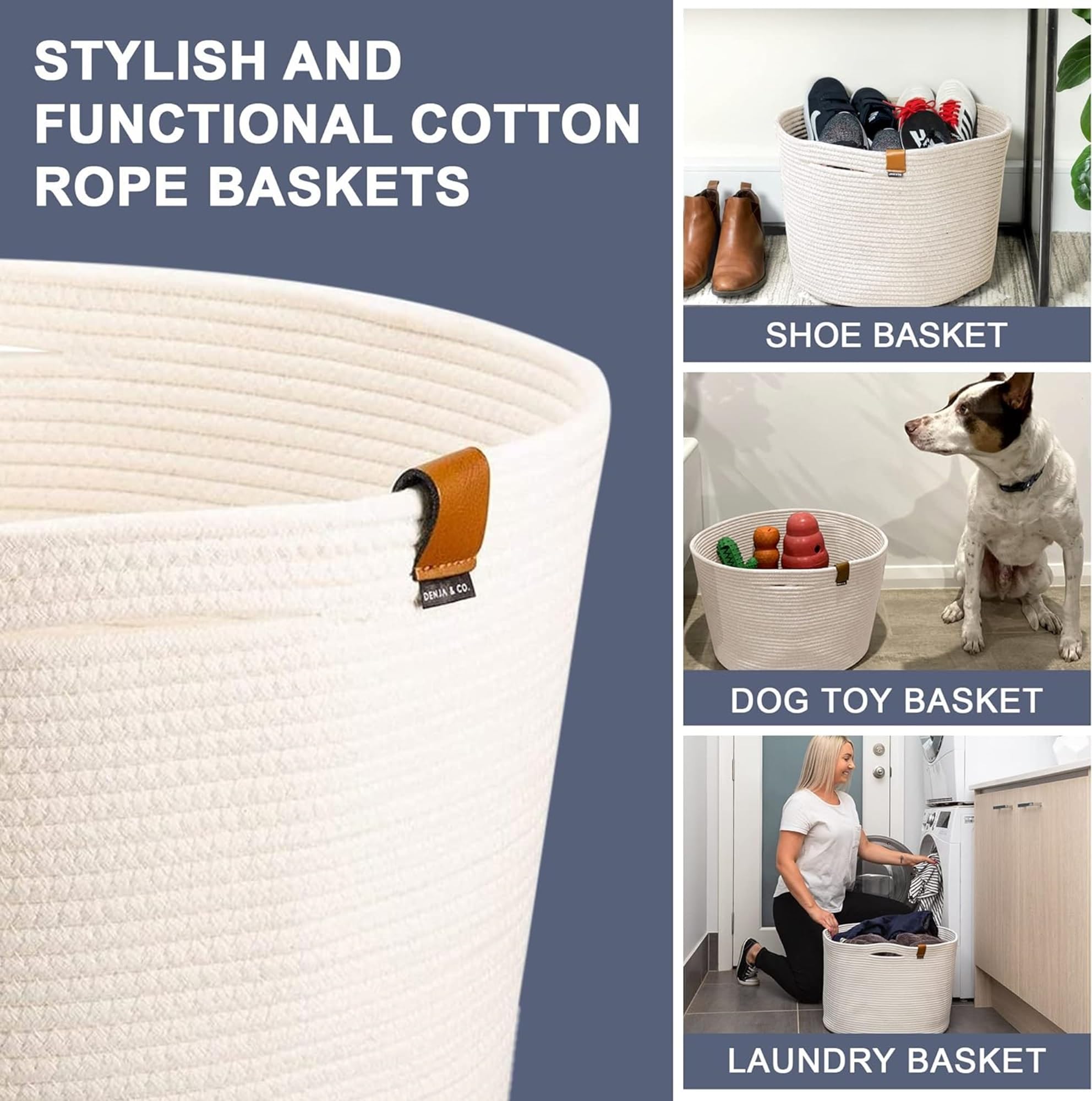 DENJA & CO Large Woven Cotton Rope Basket - 17.7