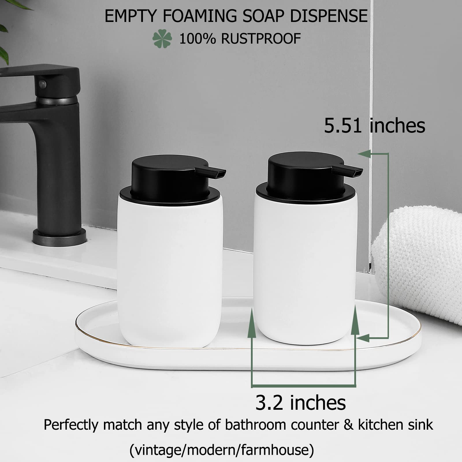 Premium Ceramic Foaming Soap Dispenser - Thick White Hand Soap Pump for Bathroom & Kitchen Sink | Ideal for Liquid Hand Soap, Body Wash | Perfect for Home, Office & Guest Bathroom Decor