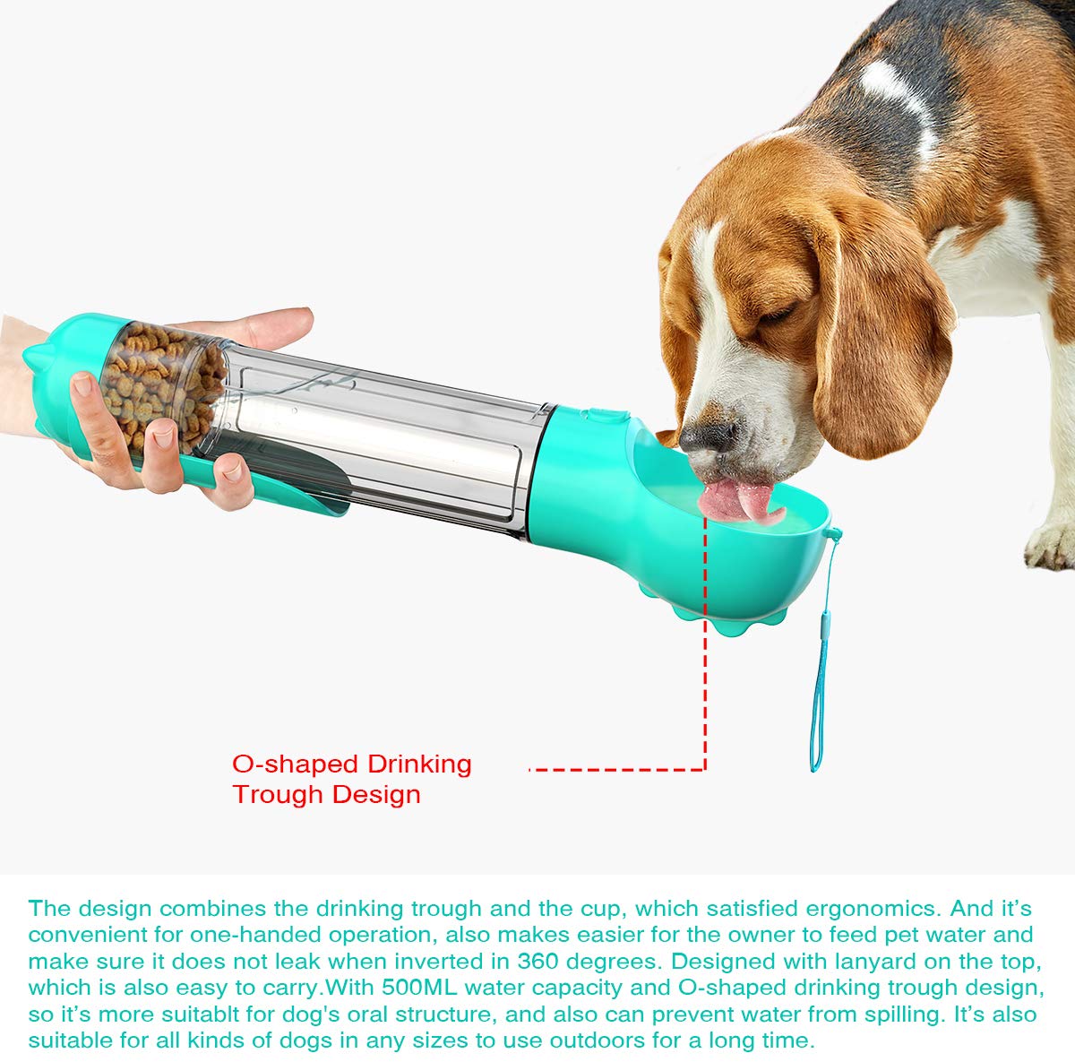 Portable Dog Water Bottle with Bowl & Eco Bag - 500ml Lightweight Leakproof Pet Water Dispenser for Walking, Hiking, Travel - Includes Shovel & Dog Food Container (Blue) - Perfect for Outdoor Adventures & Daily Walks