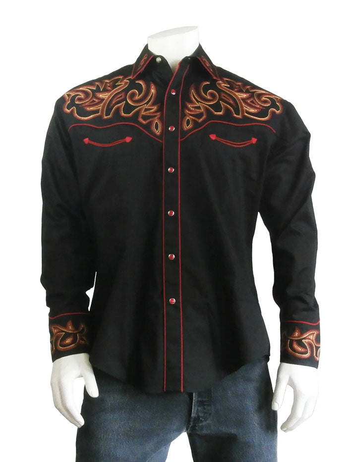 Rockmount 6701 Men's Western Shirt with Embroidered Boot Top Design - Black Cowboy Shirt for Rodeo, Country Music Festivals & Casual Wear
