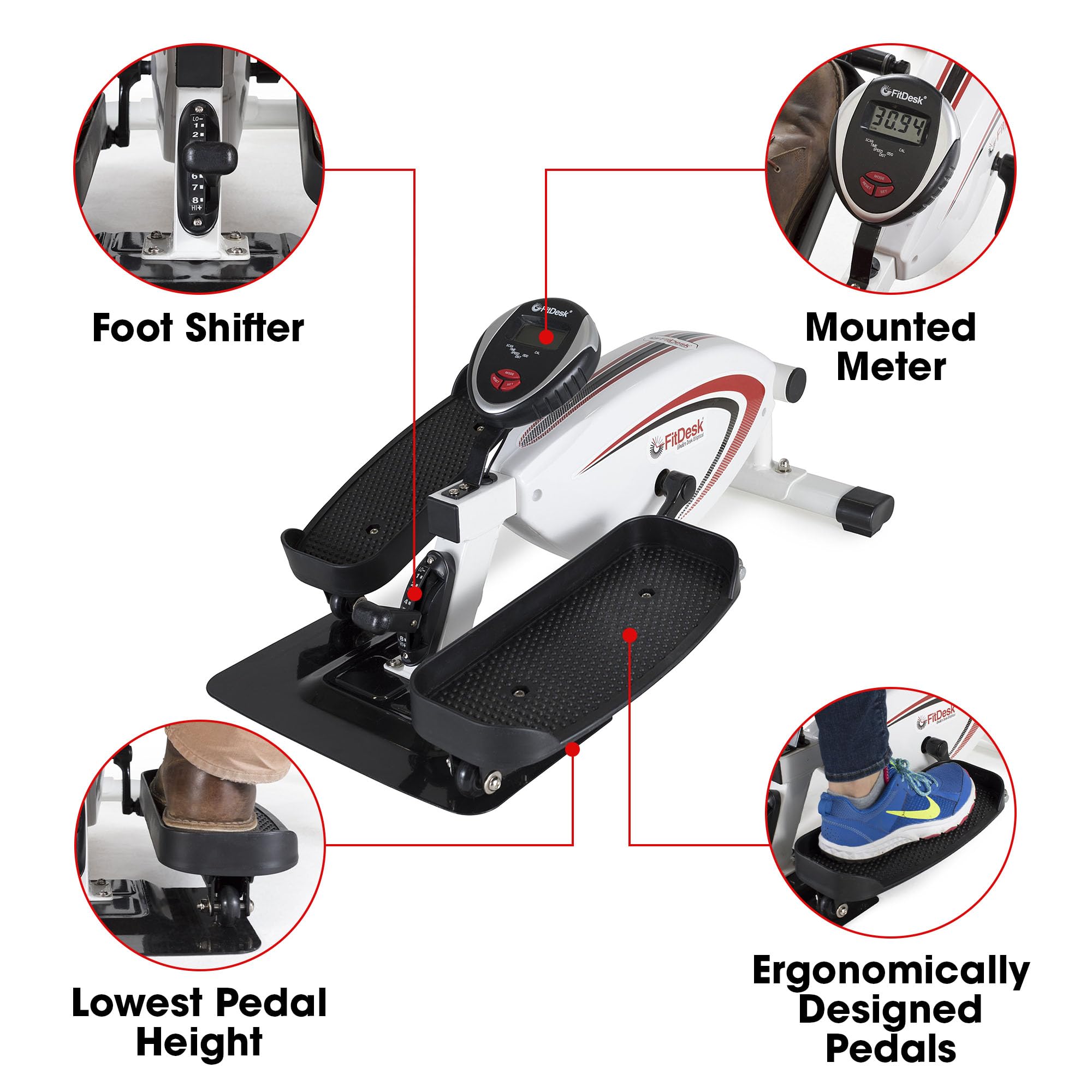 FitDesk Under Desk Bike Pedal Exerciser - Magnetic Resistance Exercise Bike with Adjustable Tension & Digital Performance Meter for Home & Office Workout - Perfect for Sitting Work, Watching TV or Working at Your Desk