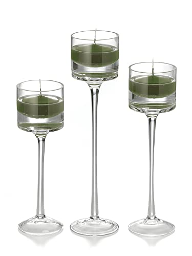 Yummi Set of 18 Floating Candles with Monet Stem Holders - Elegant Olive Green Decor for Weddings, Spa Baths & Romantic Dinners