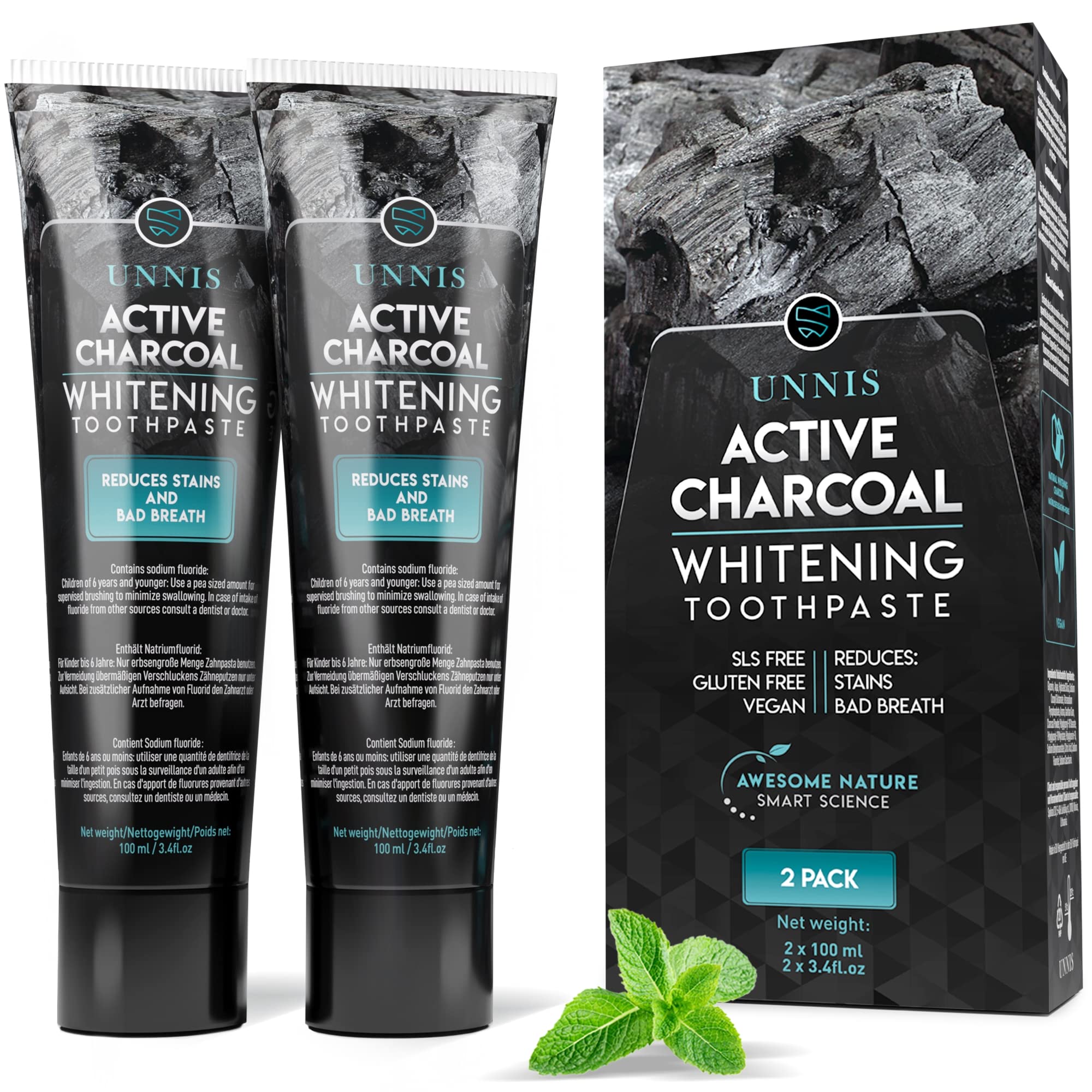 Professional Teeth Whitening Charcoal Toothpaste - 2 Pack Natural Activated Carbon Whitening Powder for Brighter, Whiter Teeth | Ideal for Daily Oral Care & Stain Removal
