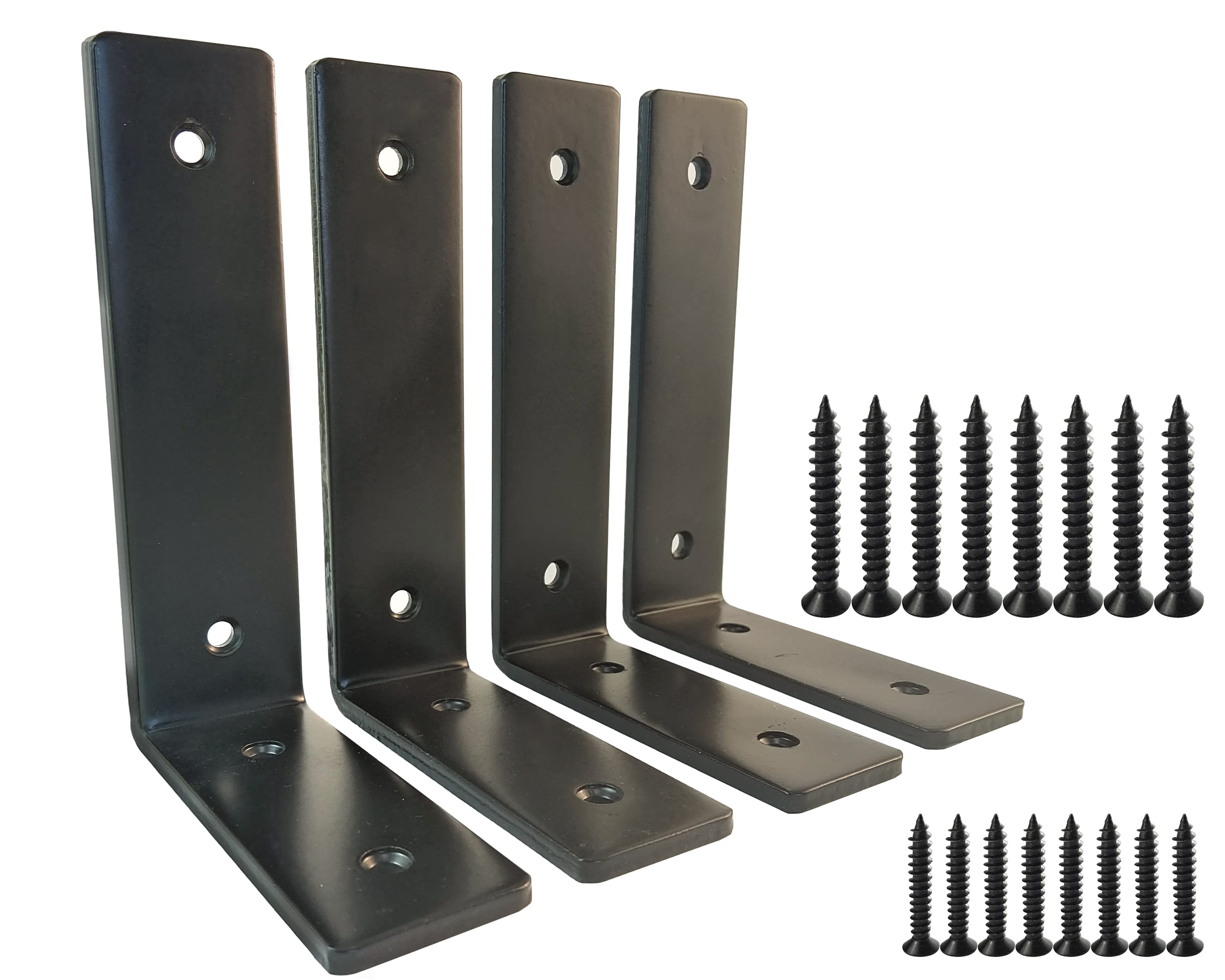 Premium Heavy Duty Black Metal Shelf Brackets - Jikacok L Brackets for Shelves with Mounting Hardware | Sturdy Support for Floating Shelves, Bookshelves & Wall Storage in Home, Office & Garage