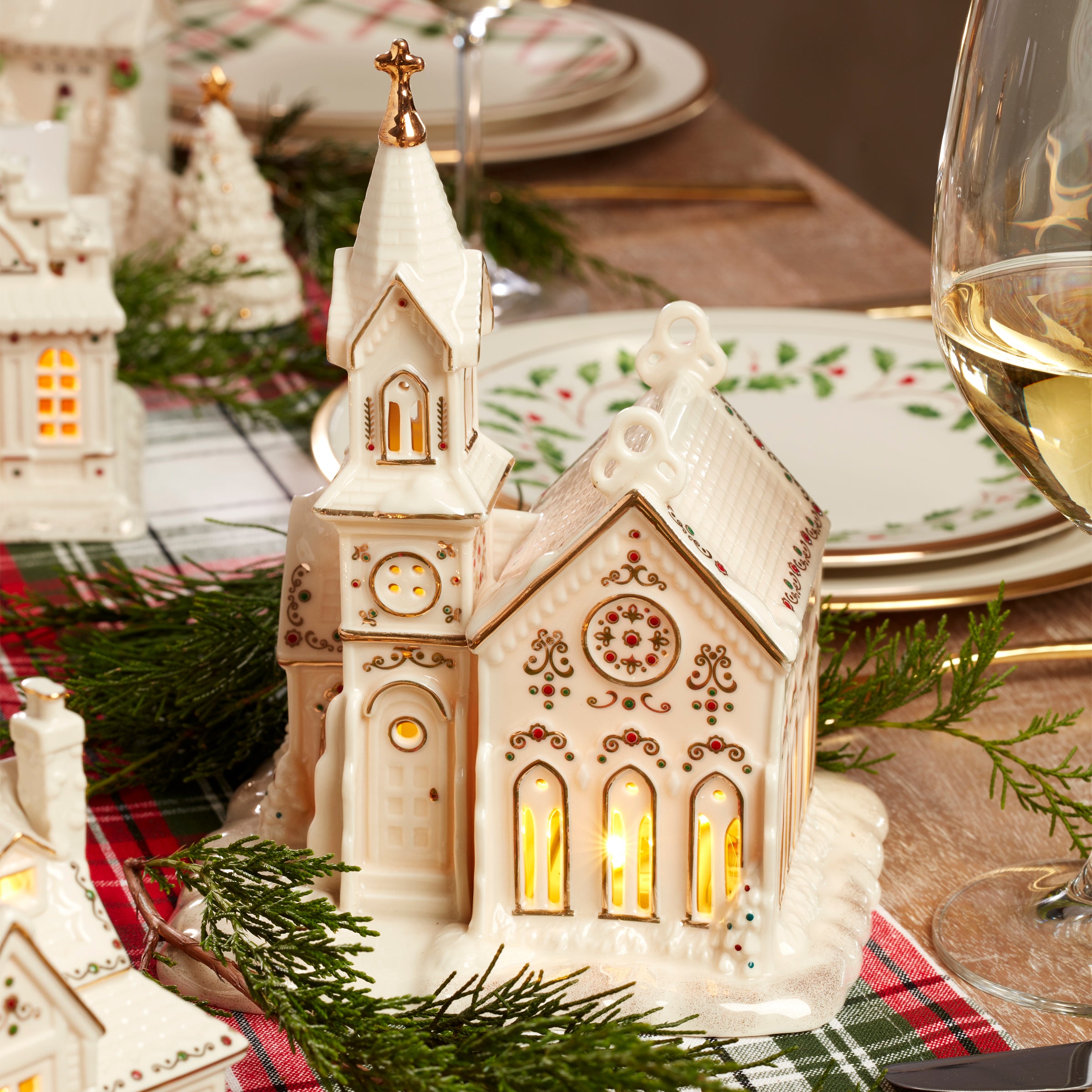 LED Mistletoe Park Light Up Village Church Figurine - Christmas Decoration for Home, Tabletop, Holiday Display - Perfect for Winter Village Scenes & Christmas Tree Decor